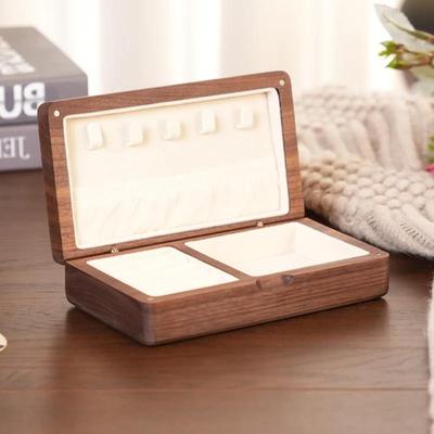 Premium Black Walnut Jewelry Box - Wedding Ring Holder, Earring & Rings Storage, Elegant Gift Box For Women