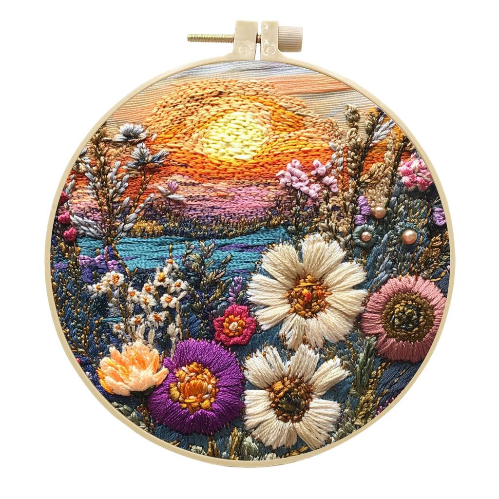 1pc Broderie Paysage Coucher de Soleil Kit d'Artisanat en Tissu DIY