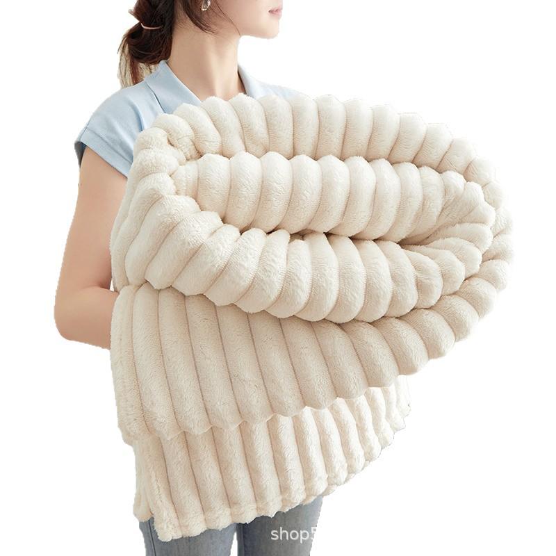 Imitation Rabbit Fur Plush Solid Color Multifunctional Large Ribbed Flannel Blanket