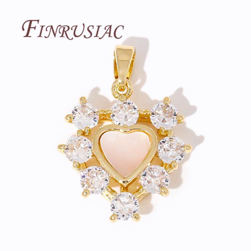 18K Gold Plated Crystal Zircon Heart Charms For Jewelry Making,Brass with Shell Pendants For Necklace Findings DIY Accessories