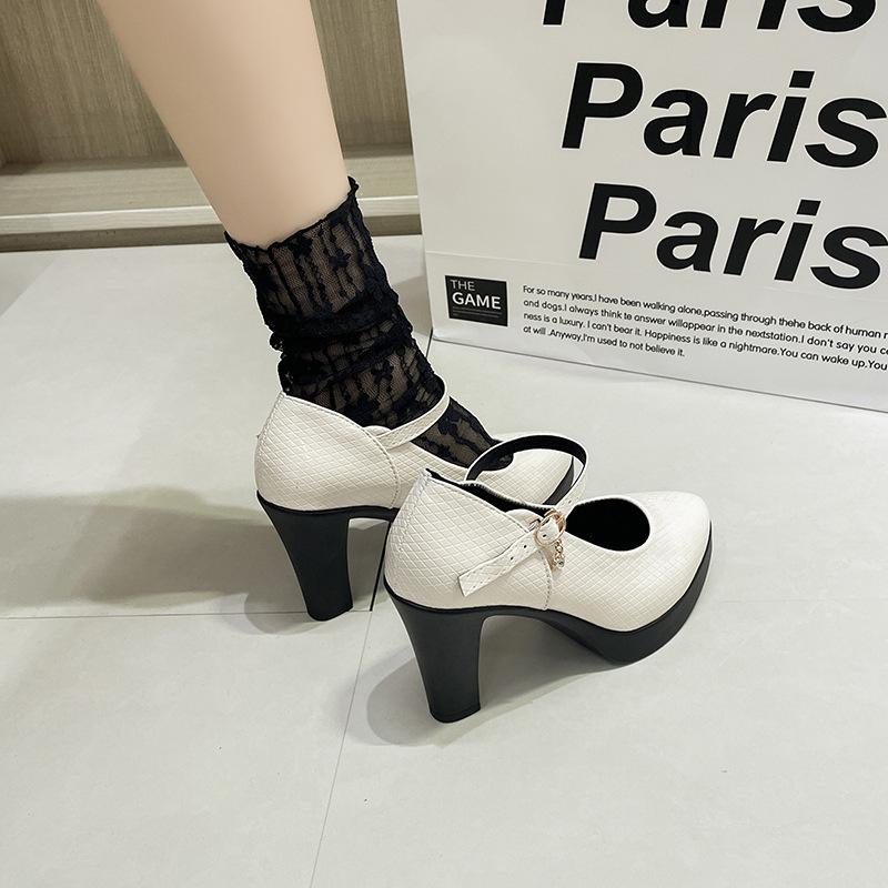 Model Runway High Heels Platform Fine Heel Pointed High Heel Black Professional Shoes Work Shoes Mary Jane Shoes Women Shallow