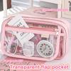 Kawaii Pencil Case  Transparent  Large Capacity  Flip Cover Simple Box For StudnetsOffice Supplies Stationery