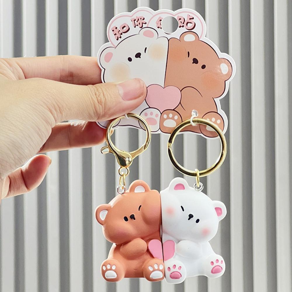 2pcs/set Magnetic Bear Keychains Cat Couple Pendants Funny Bag Charm  Car Key Accessories