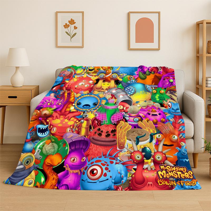 Music Game My Singing Monsters Cartoon Flannel Blanket Soft Throw Blanket for Bedroom Living Room Bed Travel Camping Picnic 75x90cm