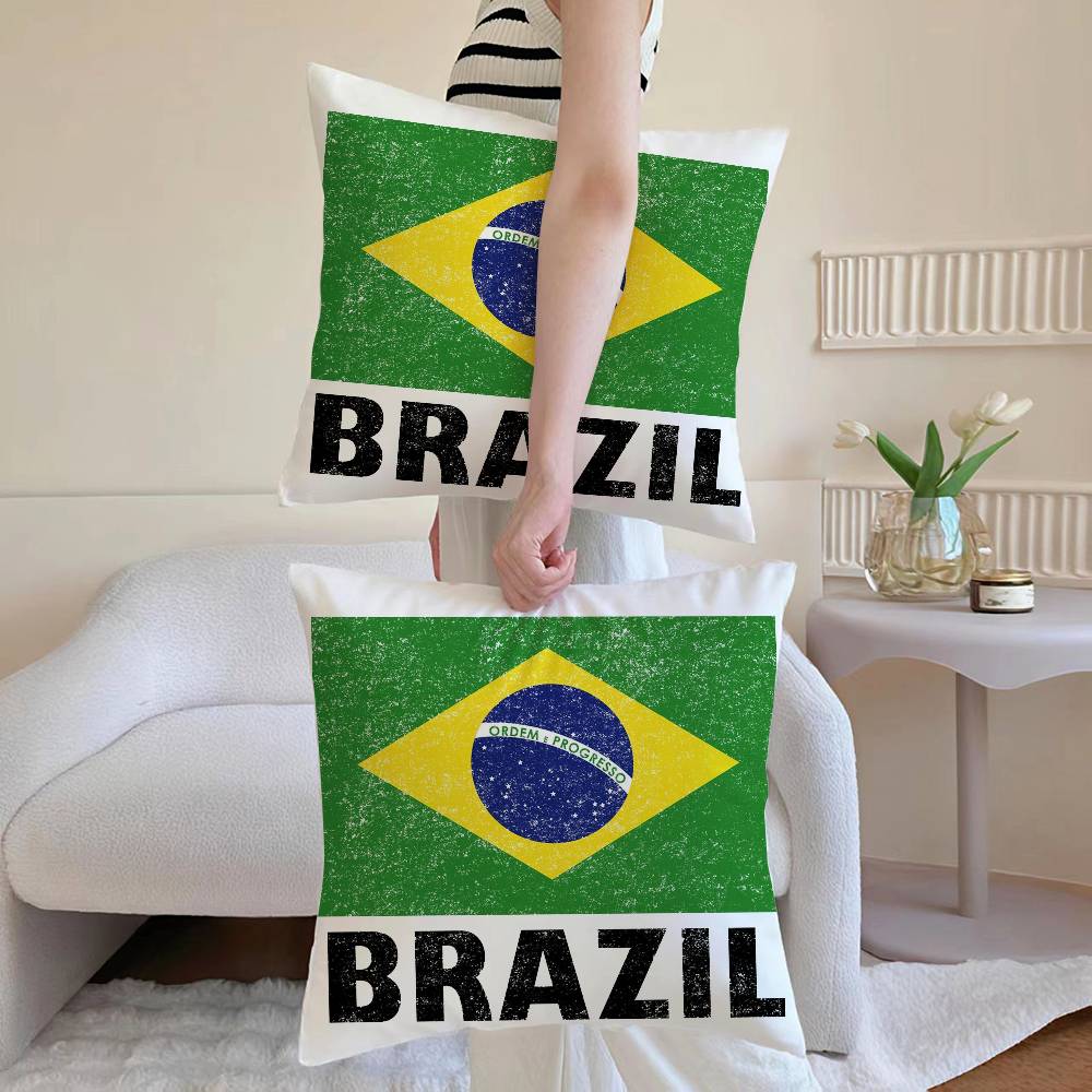 Flag of Brazil Cool Pillow Case Sofa and Living Room Decorative Cushion Covers Dust-proof and Mite-proof Invisible Zipper