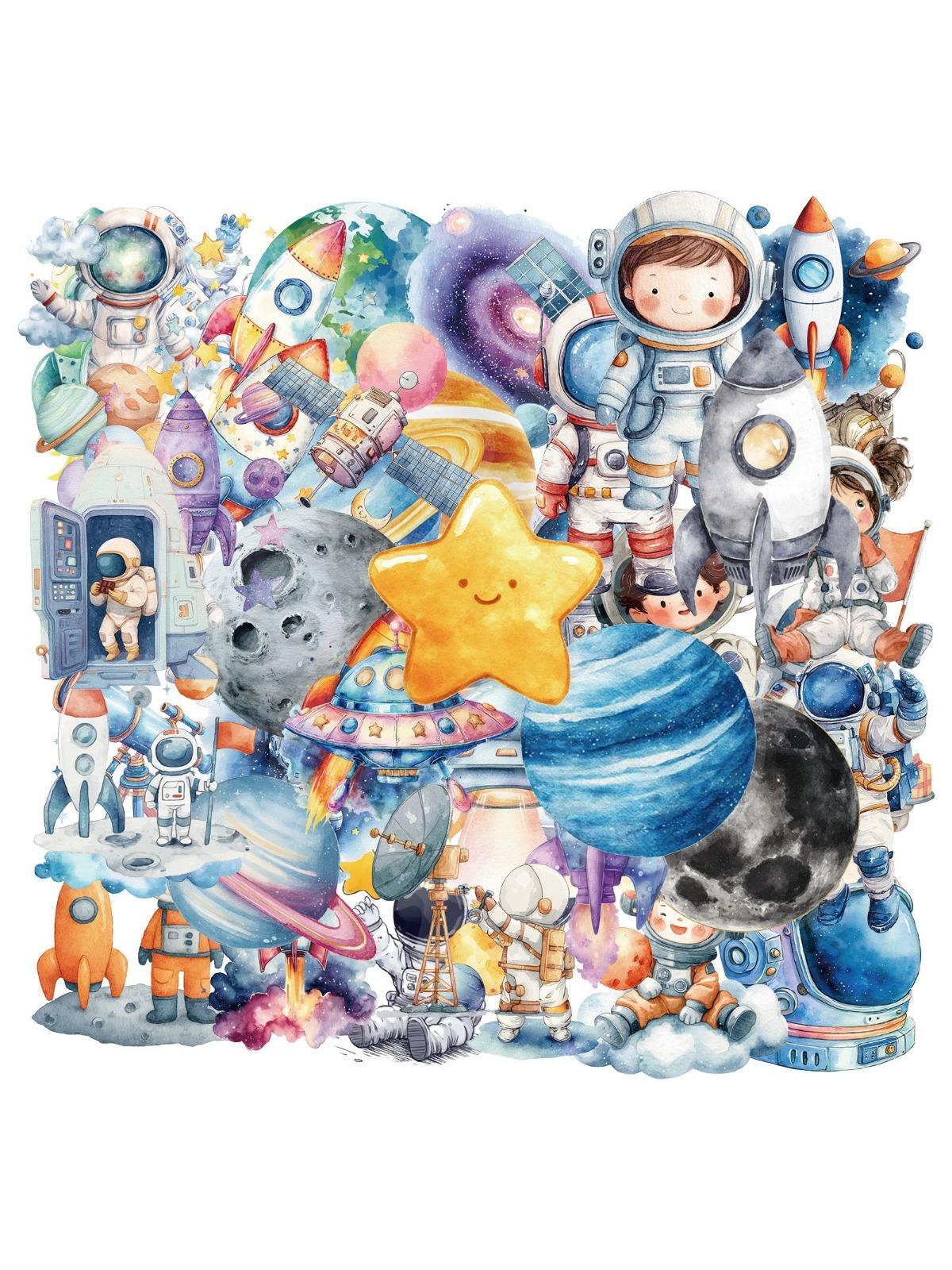 

50PCS Space Planet Astronaut Stickers Cartoon Cute Kawaii Decals Stationery Guitar Phone Bicycle Laptop Luggage DIY Aesthetic