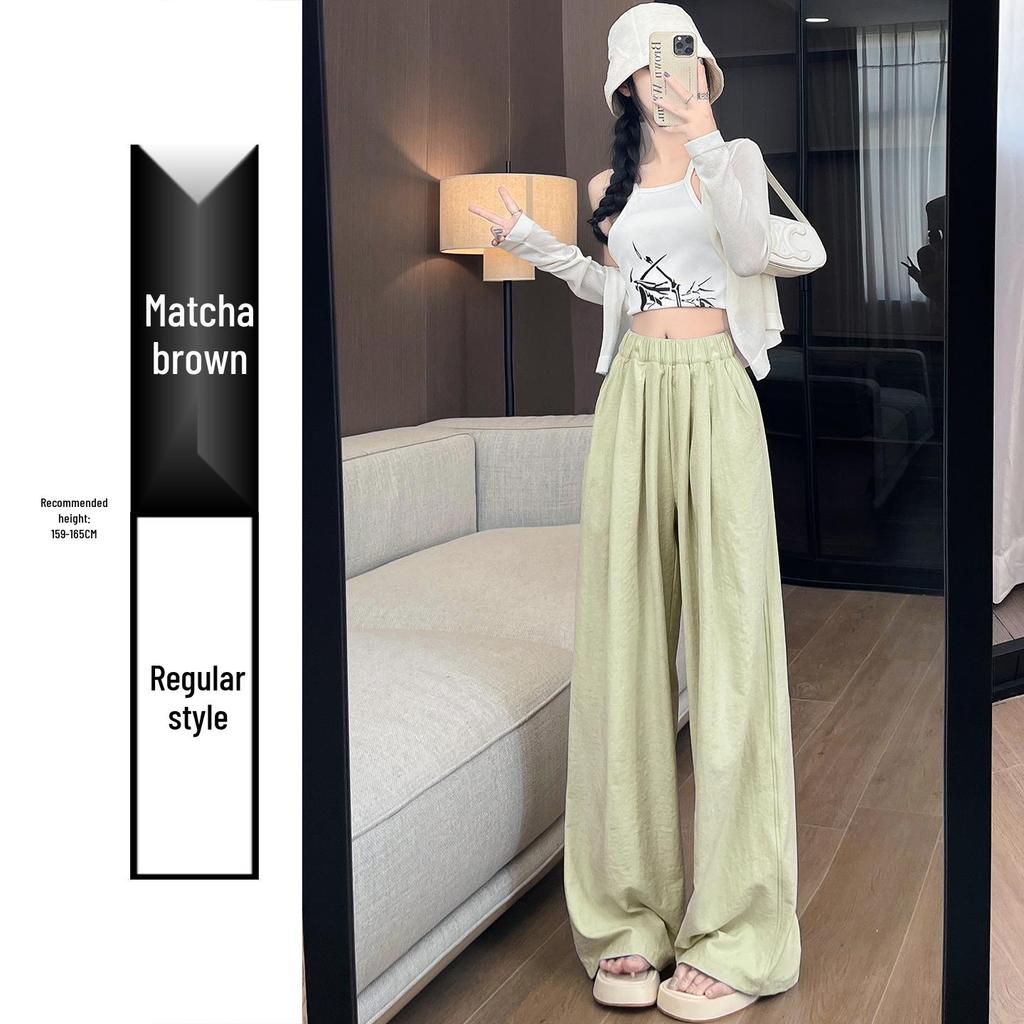 Women's Spring 2026 High-Waisted Wide-Leg Milk White Casual Pants, Petite Flattering Korean Style by Yamamoto