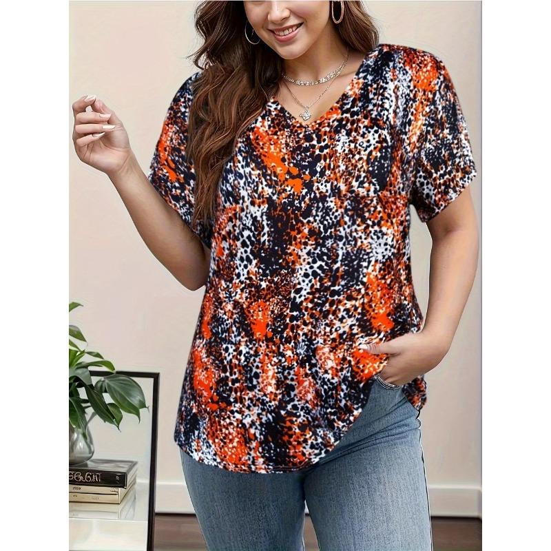 Summer Women's Daily Printed V-neck Short-sleeved T-shirt