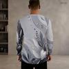 Men Plus Size Round Neck Long Sleeve T Shirt Black Sparkle Star Print Pullover Straight Hem