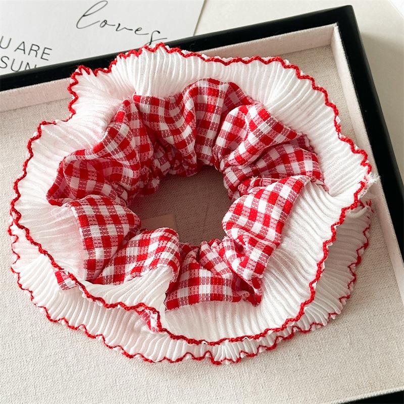 15cm Big Grid Lolita Scrunchies for Women Elastic Hair Bands Ponytail Holders Tie Solid Color Hair Hoop Scrunchy Girl Hair Ring