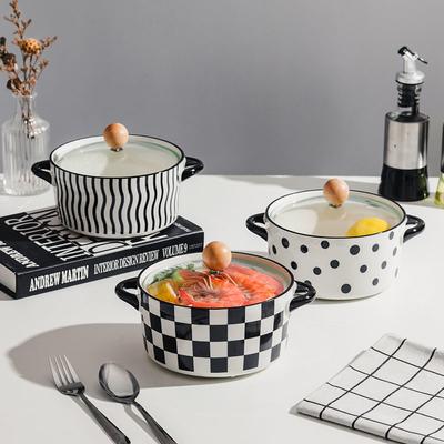 Ceramic Instant Noodle Bowl with Lid Wind Good-looking Binaural Soup Bowl Student Dormitory Rice Bowl Salad Bowl Large