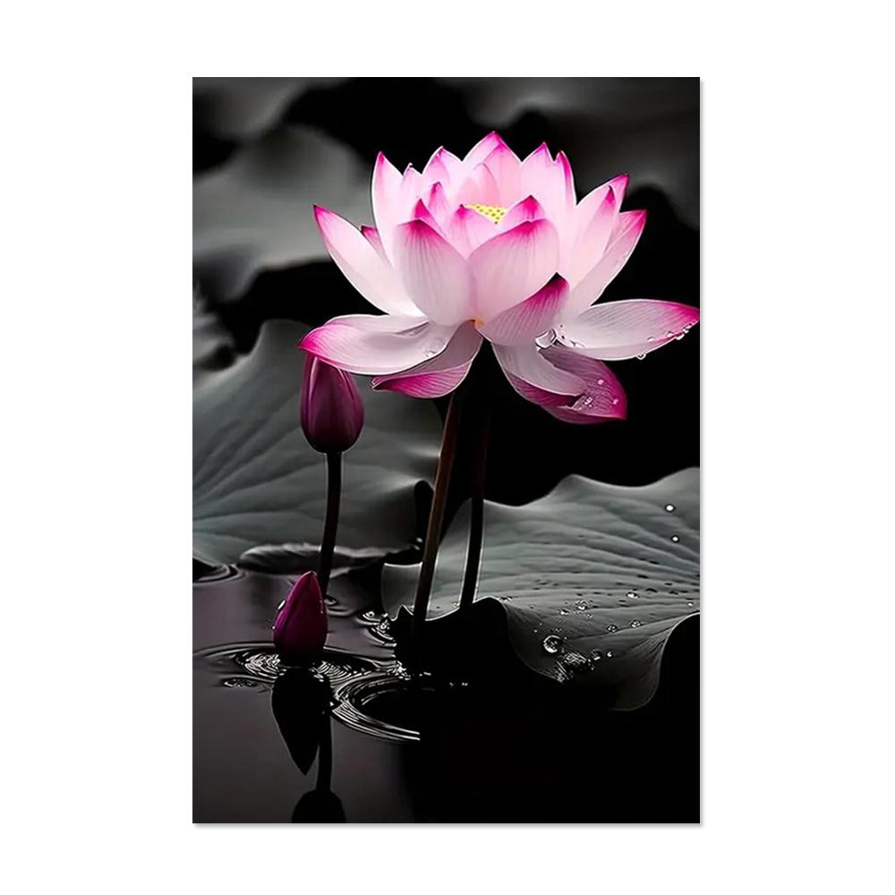 

Настенное искусство с розовым лотосом, постер на холсте с изображением цветов дзен, картина с цветущими водяными лилиями, искусство украшения комнаты для медитации 40x60cm No Framed