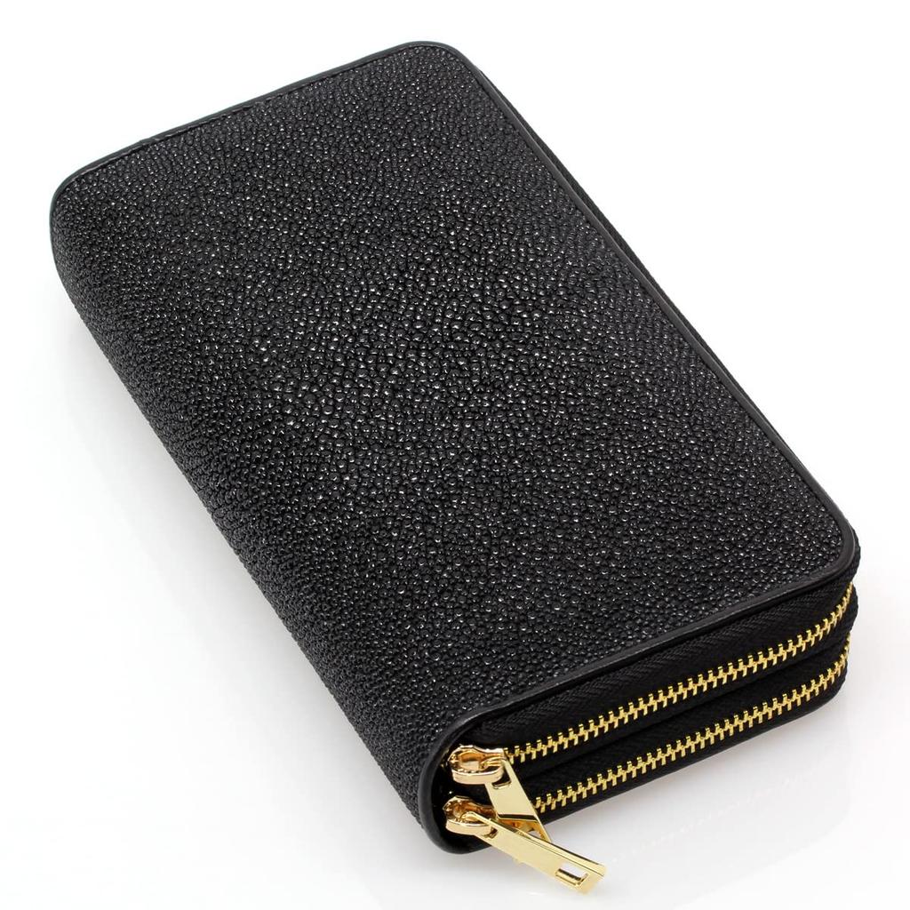 [Revetta] Stingray Leather Long Wallet, Galuchat, Large Capacity, 40 Card Slots, Black, Double Round Zipper, Men's Genuine Leather [191stw-2-a]