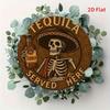 Tequila Catrina Metal Sign. 7.8x7.8 inch skeleton & sombrero decor for bar or home.