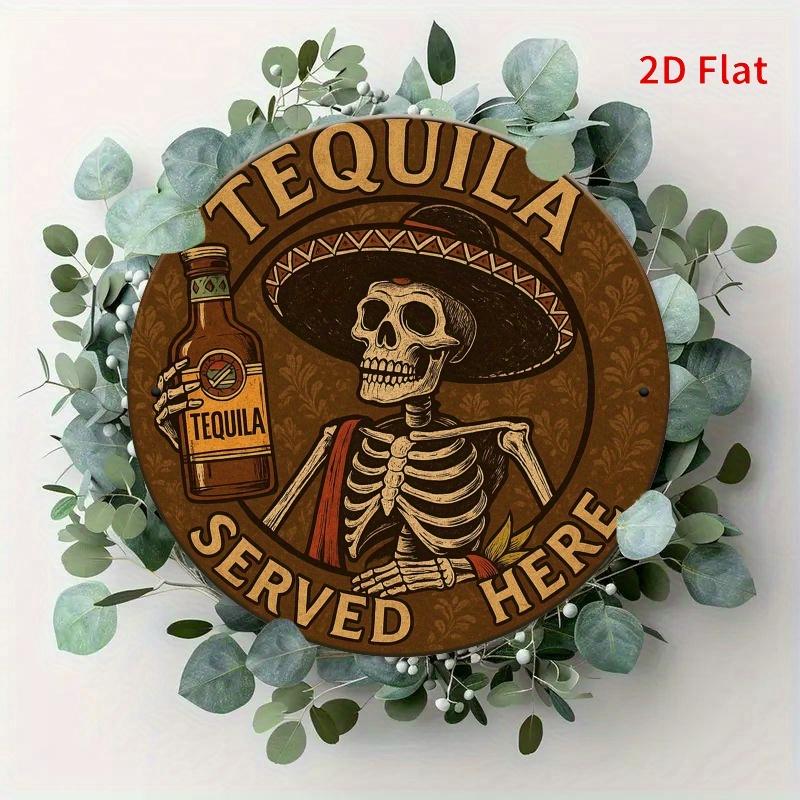 Tequila Catrina Metal Sign. 7.8x7.8 inch skeleton & sombrero decor for bar or home.