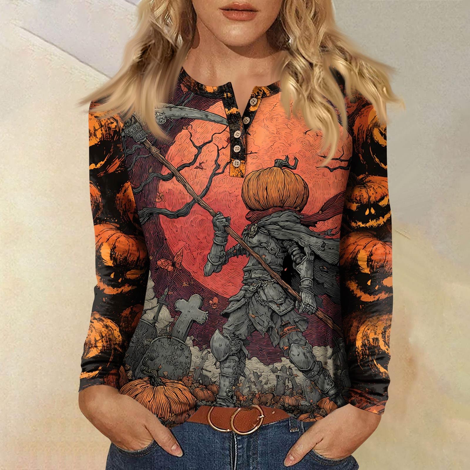 

Женская футболка с принтом, длинный рукав, повседневная мода, базовая, круглый вырез, пуговицы, рукав реглан, топ XL оранжевый