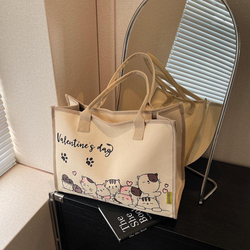 Cute Cartoon Large-capacity Canvas Bag Women's New Casual Shoulder Bag Class Commuter Tote Bag