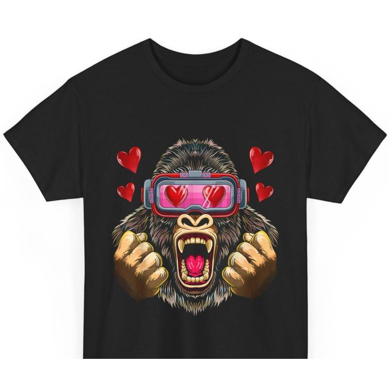 

Gorilla with Heart Goggles T Shirt Unisex Heavy Cotton Tee S разноцветный