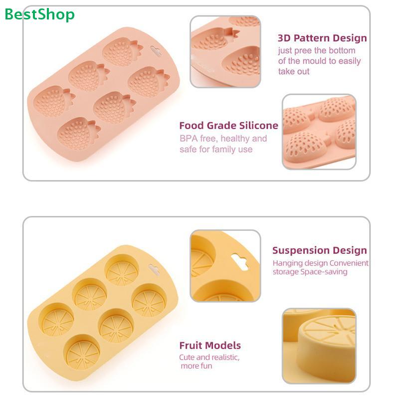 Fruit Shape Silicone Molds (Lemon/Strawberry/Watermelon) - 6-Cavity Baking Molds for Chocolate/Candy/Pudding
