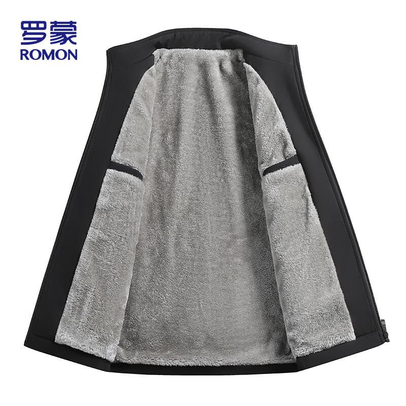 ROMON Men's Business Casual Stand Collar Fleece Lined Jacket