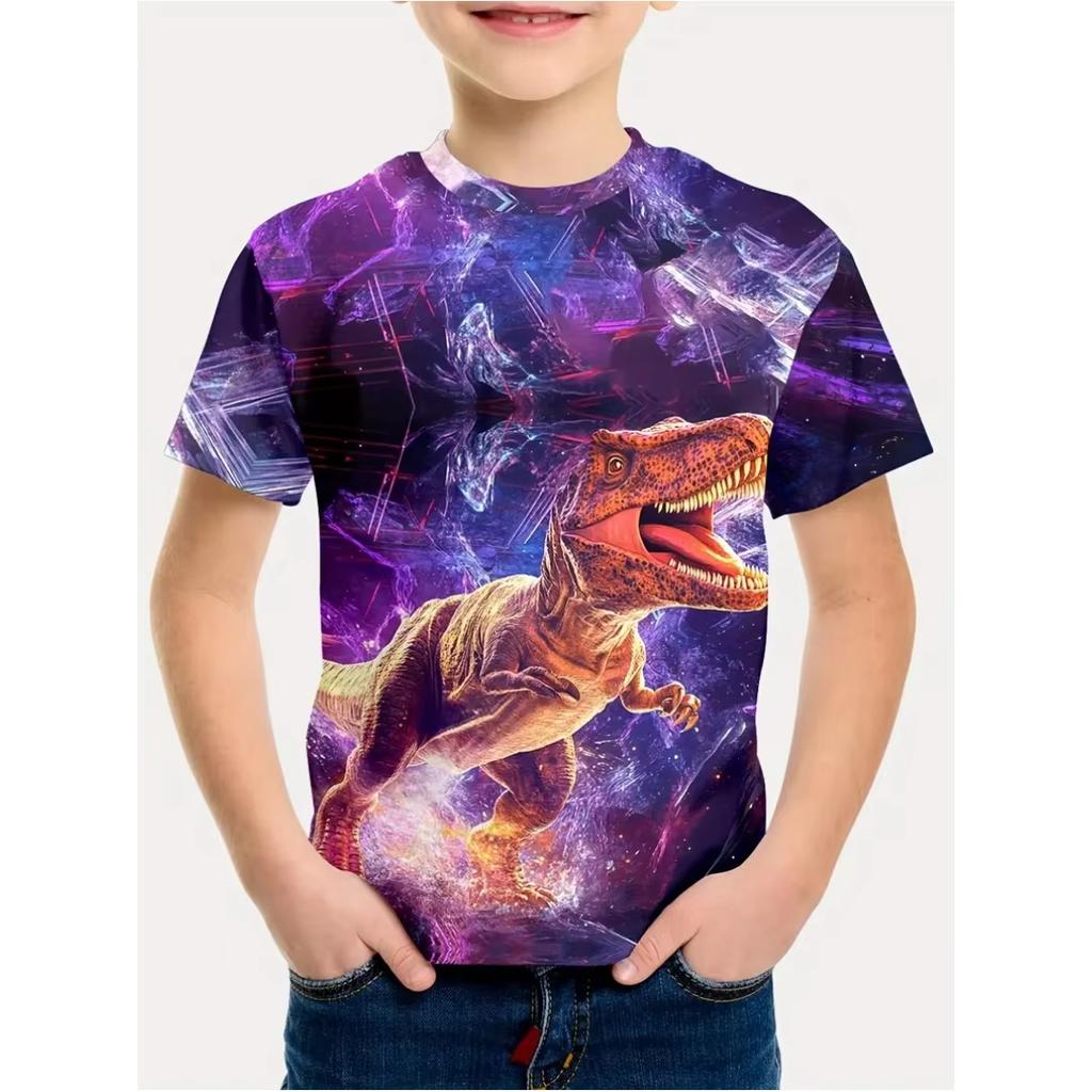 Boy Clothes 3D Print Colorful Dinosaur T-Shirt Summer Outdoor Funny Tshirt for Child Boys Clothes Short Sleeve Tee Top