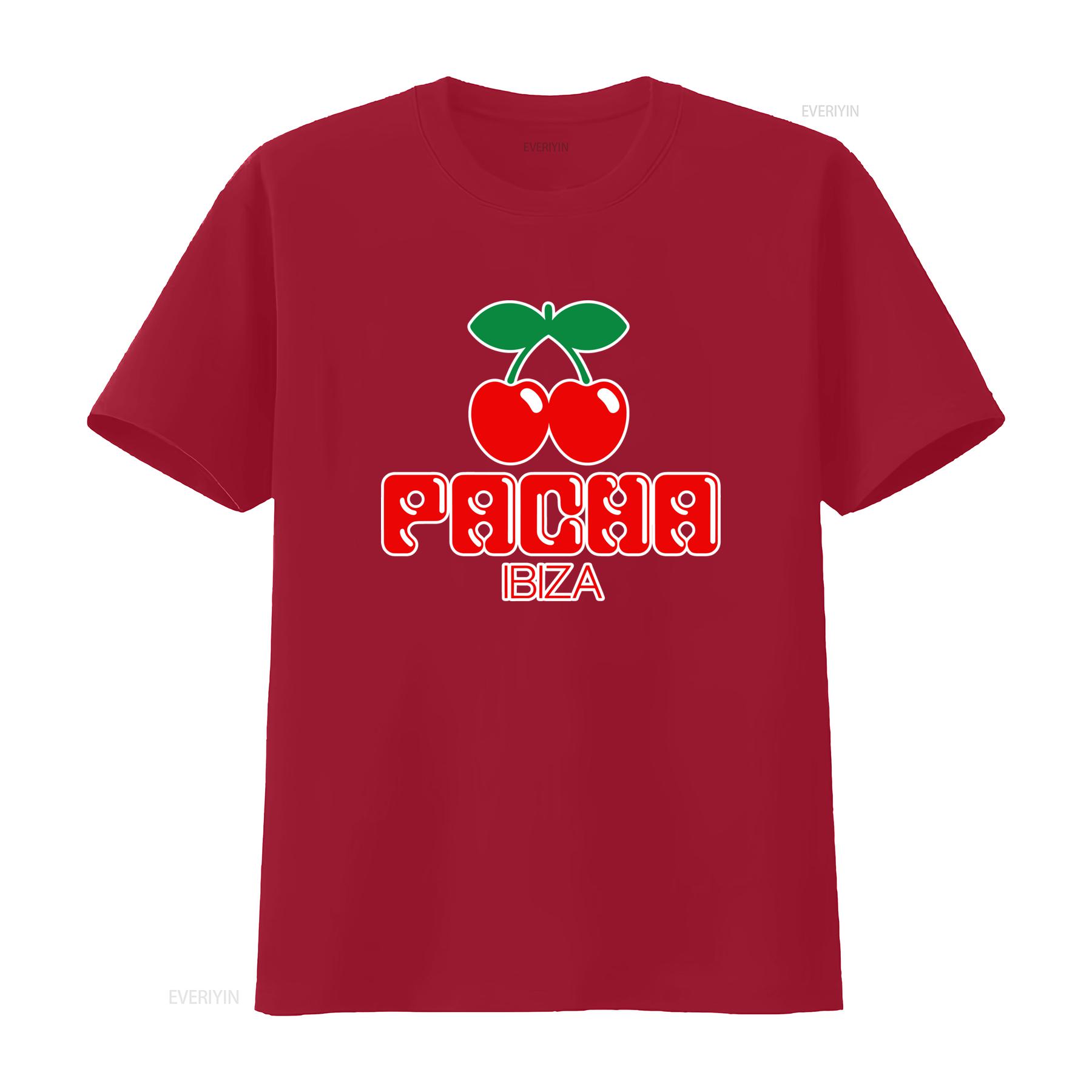 

Pacha Ibiza Logo Cherry Print Mens T Shirt Stylish White and Black Design T2968 vintage Washed streetwear S