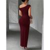 Sexy Solid Color Dress Cute Slim Water Ripple Diagonal Shoulder Dress