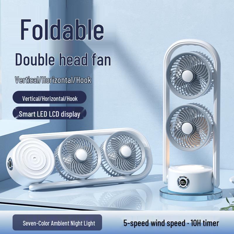 Multifunctional Double-Headed USB Fan with Timer, Light, Aroma Diffuser, and Wall-Mount Option