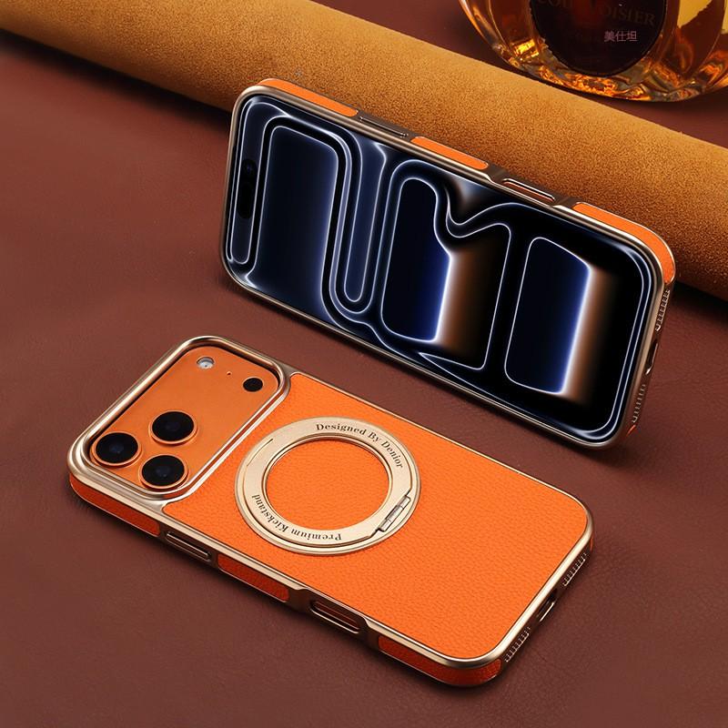 Phone Case With Rotating Stand Magnetic IPhone 17 Pro Max 16 15 14 13 Shockproof Leather Cover