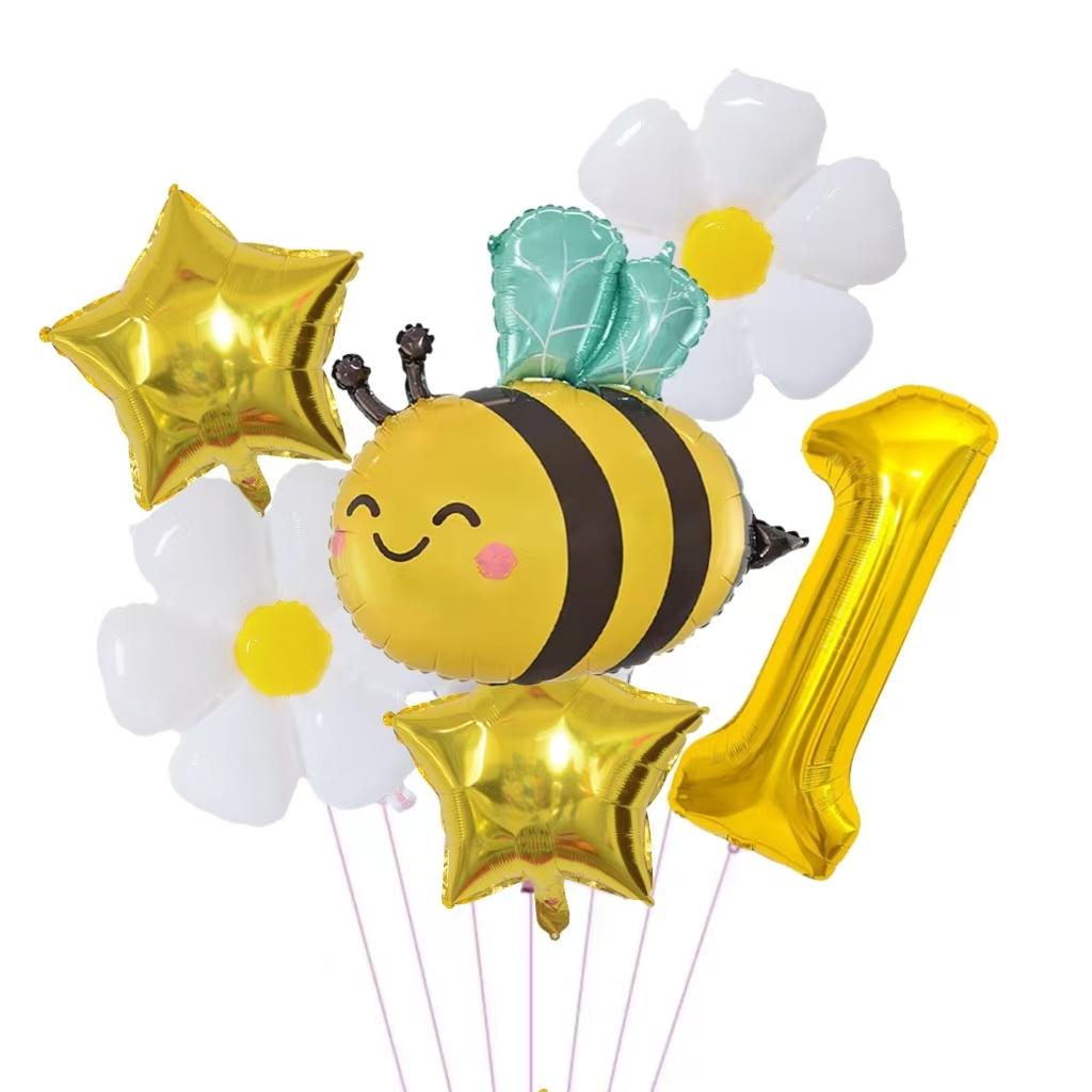 1Pc Bee Daisy 32 Inch Number Foil Balloon Set Kids 0-9 Years Old Birthday Anniversary Graduation Mother'S Day Party Decoration