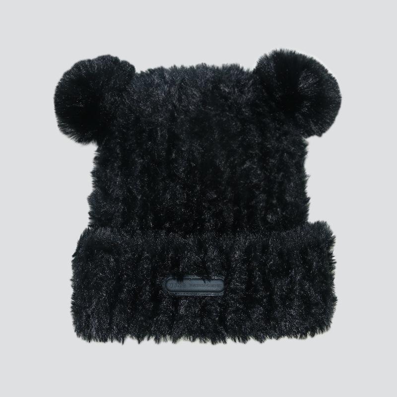 Cute bear plush knitted wool hat children 2025 new autumn and winter warm fluffy pullover ear hat