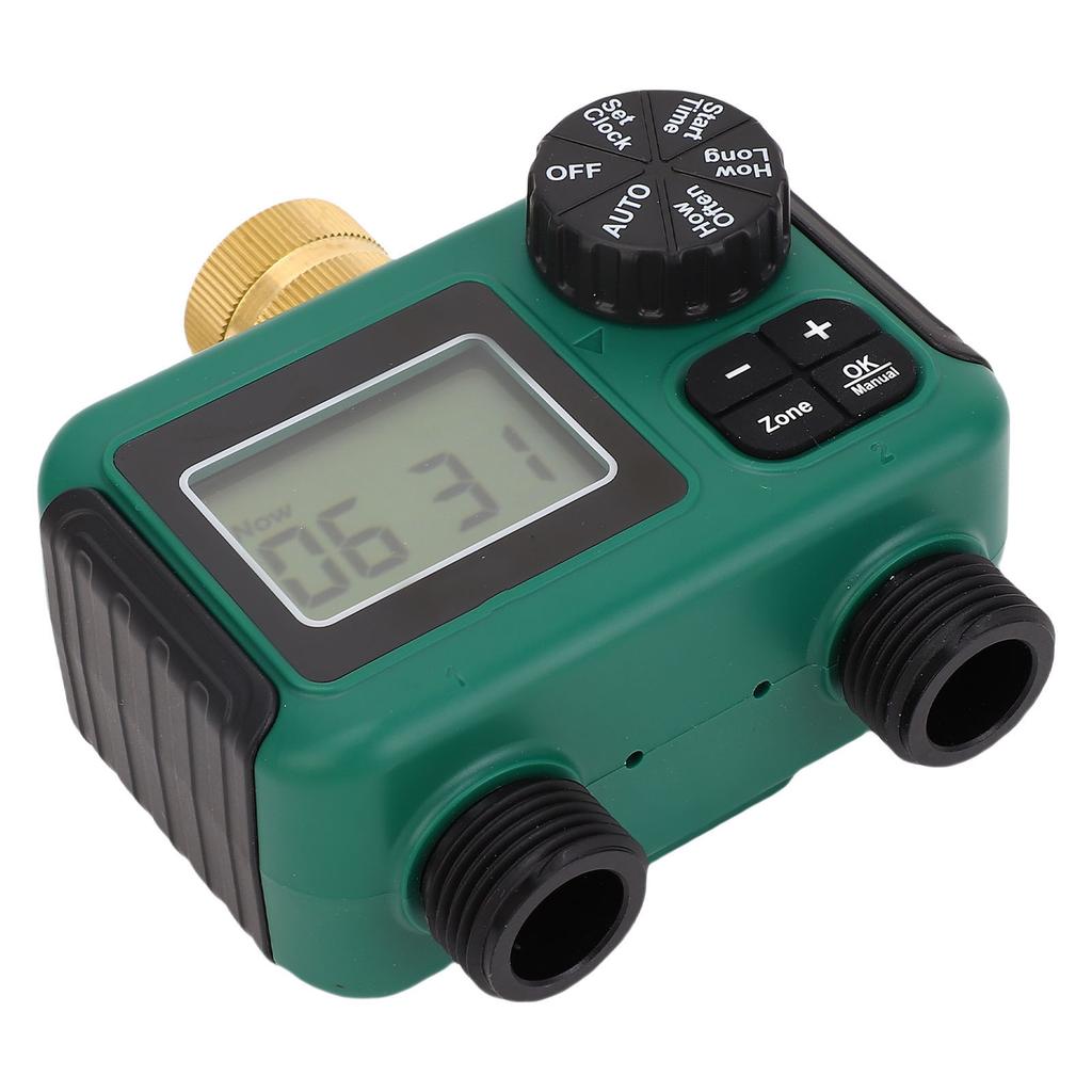 2 Outlet Sprinkler Timer Brass Inlet NH34 Thread IPX5 Water Proof LCD Display Hose Timer