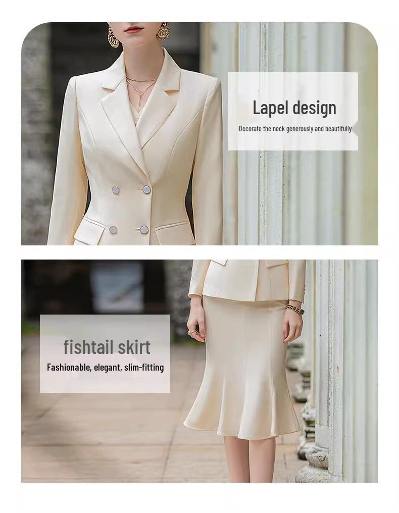 AD Women's High-End Light Beige Cinched Waist Suit: Spring 2025 Blazer & Vest Three-Piece Set