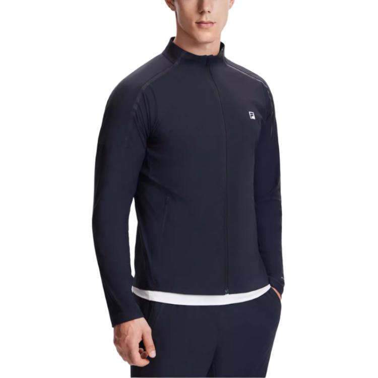 FILA Fitness Series Solid Color Simple Print Small Logo Stand Collar Quick-Dry Soft Comfortable Long Sleeve Jacket Men jackets Black A11M421506F-BK