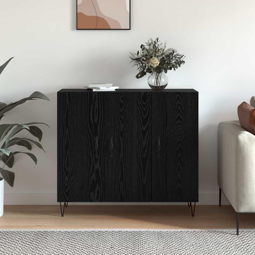 Sideboard Black Oak Look 90 X 32.5 X 80 Cm Engineered Wood
