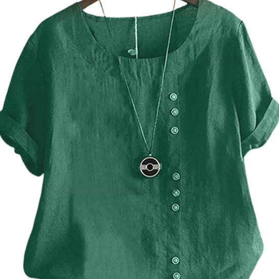 Woman Tops Round Neck Short Sleeves Solid Color Pullover Breathable Casual Wear Oversize Summer Loose Cotton Linen Leisure Shirt Women Clothes