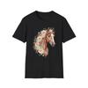 Camiseta Boho Preto com Cavalo Floral em Aquarela Estampa Pastel da Natureza
