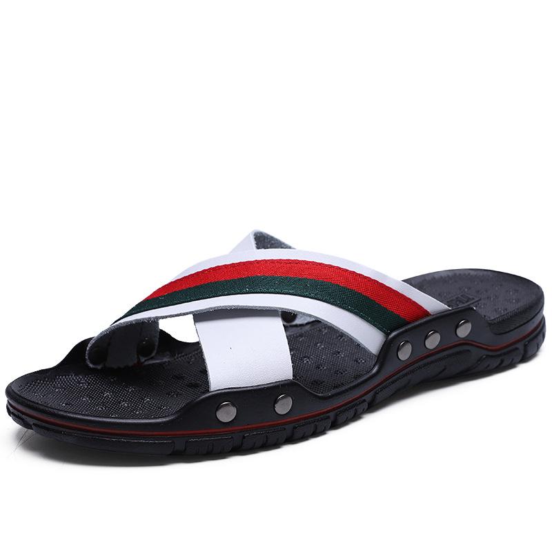 Large Size Men's Real Cowhide Slippers Flip Flops Beach Shoes Sandals Home Non-slip Sandals