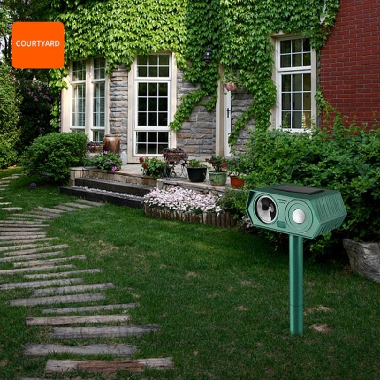 Solar Animal Repeller Ultrasonic Repellents LED Light Alarm Repels Cat Dogs Bird