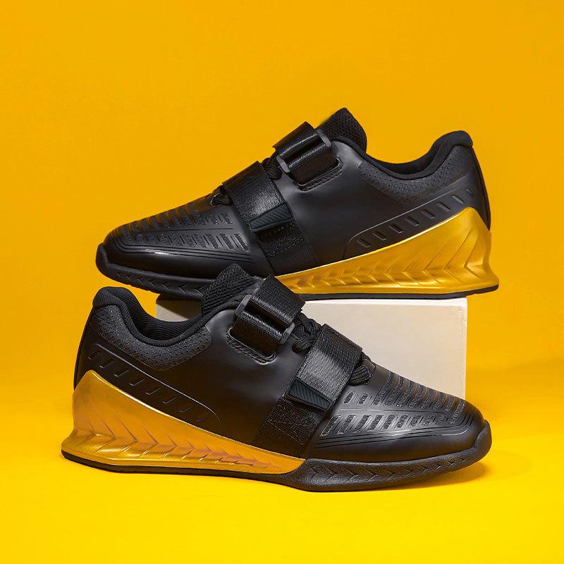 2025 Neue Schwarz Goldene Farbe Gewichtheben Stiefel Herren Damen Stabil Harte Zugschuhe Größe 39-46 Klettverschluss Fitnessstudio Kniebeugen Turnschuhe