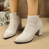 2025 Nieuwe Eenvoudige Enkellaarsjes Vierkante Hak Booties Zijritsen Puntige Suede Hoge Hakken Mode Dameslaarzen