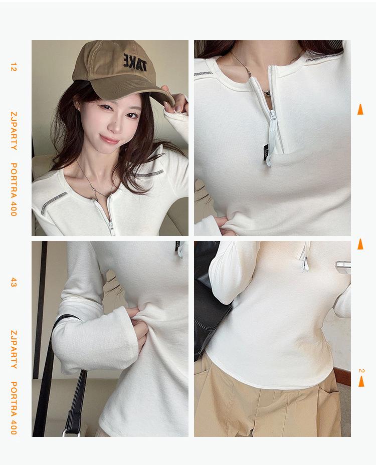 Stylish Korean Slim-Fit Half-Zip Long-Sleeve Top: Trendy, Figure-Flattering, Versatile Autumn/Winter Base Layer.