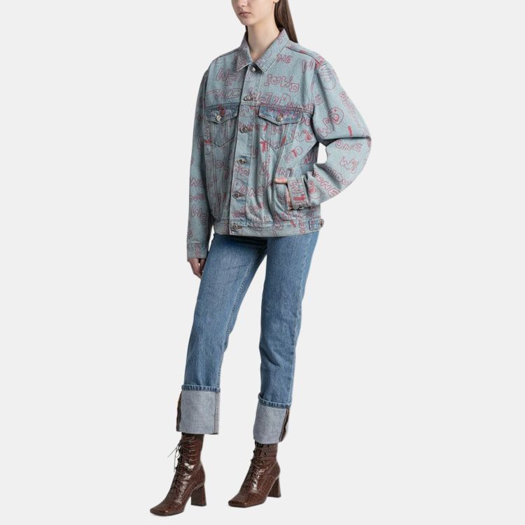 We11done Ss21 Classic Logo Full Print Graffiti Print Jacket Denim Coat Unisex jackets Light-Blue WD-DJ0-21-325-U-BL