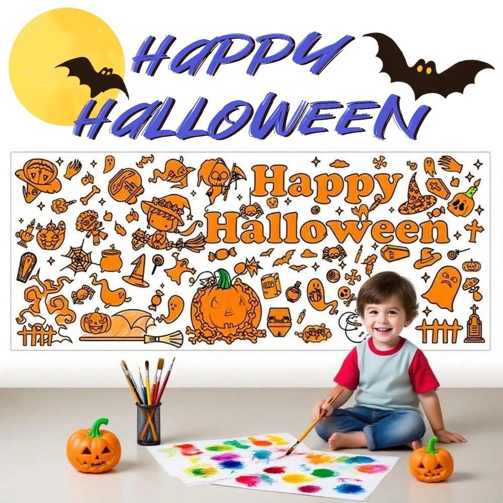 Handmade Children's Drawing Tablecloth Cartoon DIY Party Tablecloth Halloween Decorations