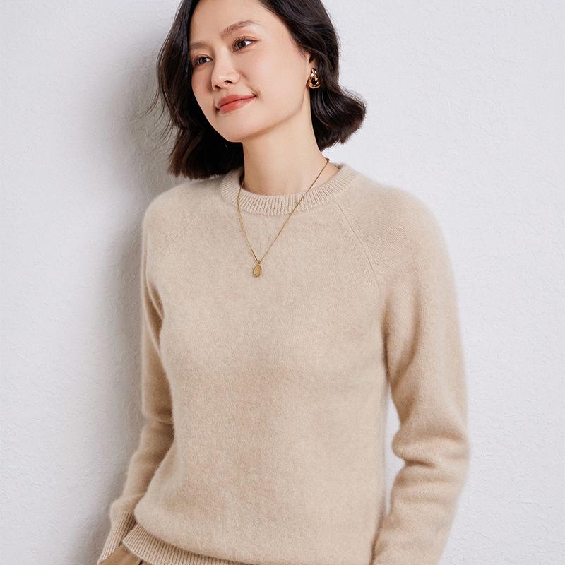 

Женский шерстяной свитер с рукавами реглан: 24-базовый, Осень/Зима, Круглый вырез, Свободный крой, Пуловер крупной вязки Medium