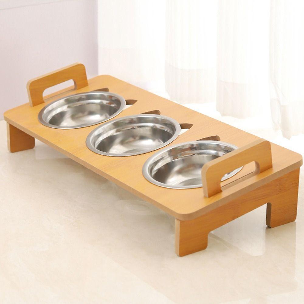 Cute Lifting Height Pet Food Bowl Stainless Steel Durable Cat Food Plate Three Bowls Design Pet Feeding Bowl Cat Feeding