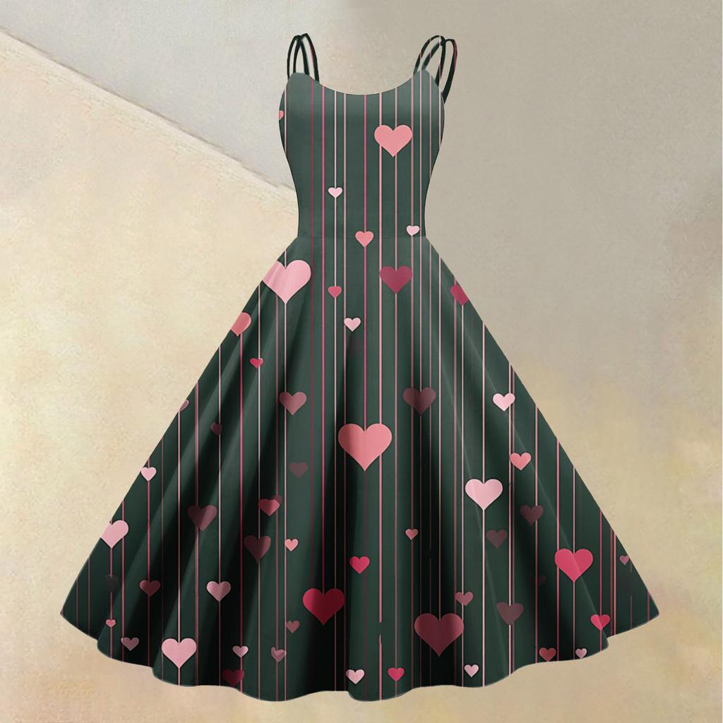 Women's Valentine's Day Love Heart Print Sexy Off Shoulder Vintage Dress