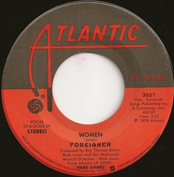 

7-дюймовая пластинка FOREIGNER Women 3651 Atlantic 1980 США Рок Б/у