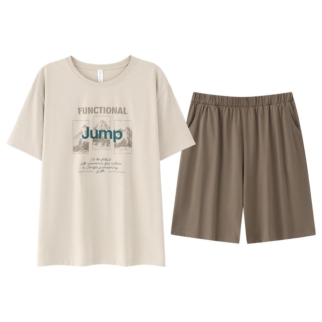 Men's Plus Size Summer Pajamas: Short-Sleeved Pullover, Loose Fit, Outdoor Wear, Thin Cotton Homewear