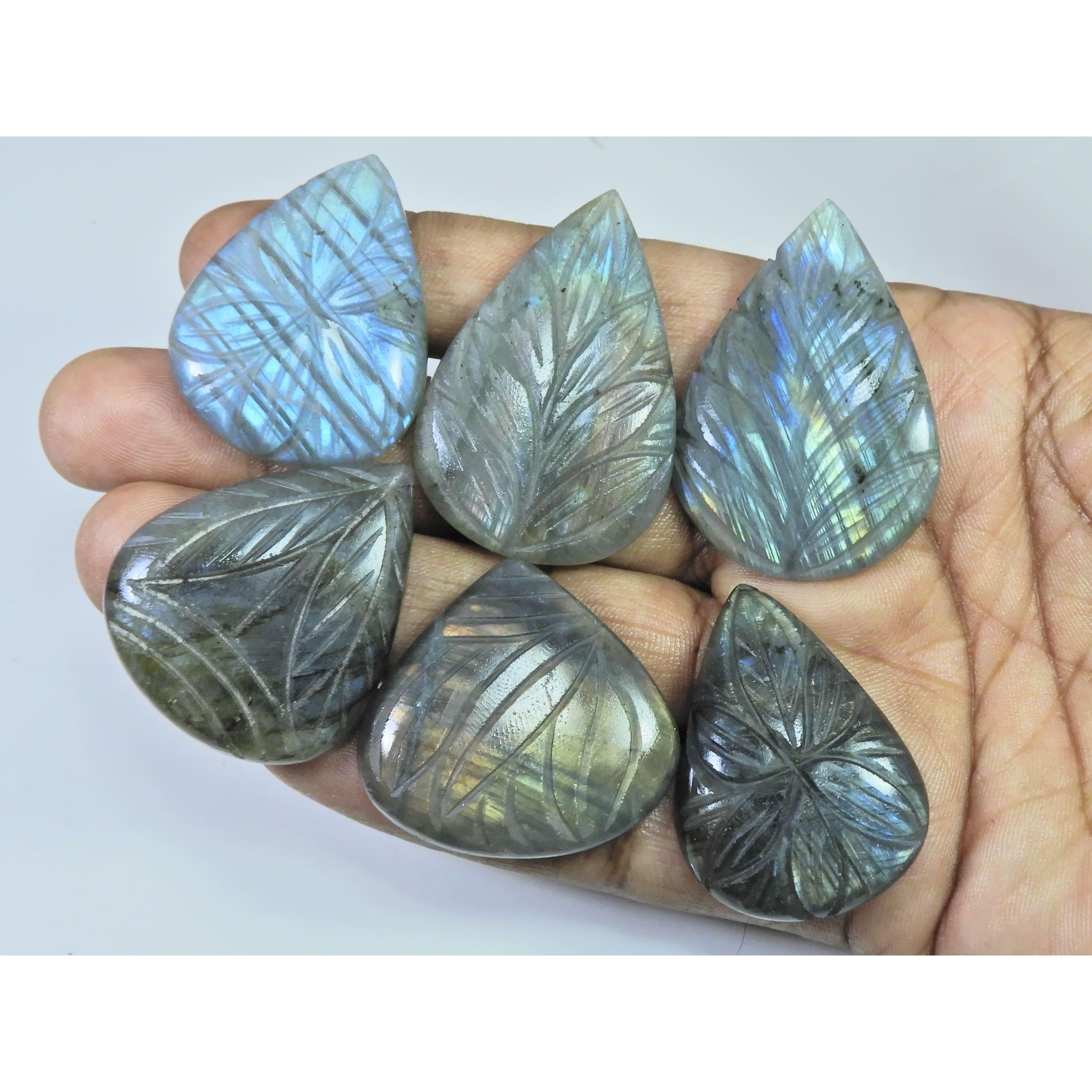 245Cts. Natural Labradorite Carving Pear Cabochon Loose Gemstone 06Pcs Lot LL-1156